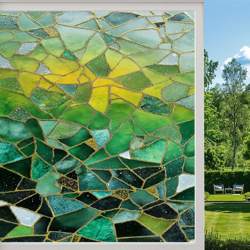 Pmlbaous Color Fragments Stained Glass Window Film, Geometric Block Abstract Peel And Stick Privacy Film, Frosted Adhesive Vinyl Decorative For Bathroom Windows Glass Doors, （80X140cm）