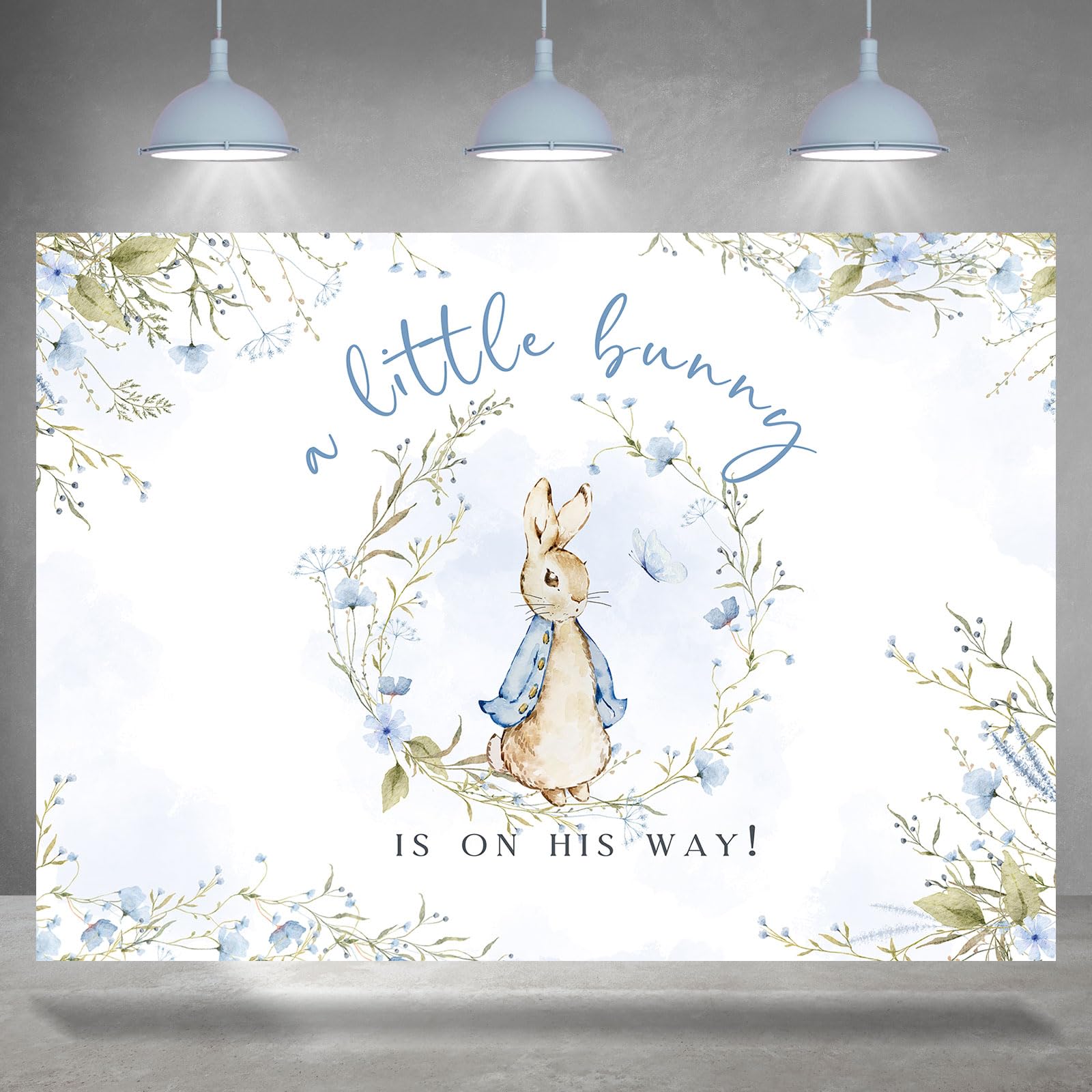 Rsuuinu Bunny Themed Baby Shower Backdrop for Boys Blue Floral Rabbit Easter Photography Background Newborn Birthday Party Decoraion Supplies Cake