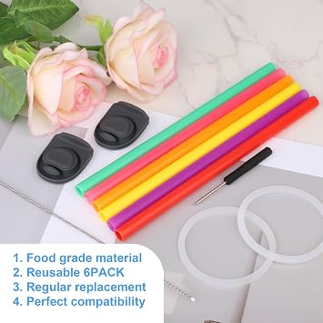 BOXOB Replacement Parts Kit for Owala FreeSip Water Bottle 24oz & 32oz | Replacement Parts Kit for Water Bottle Includes 2 Stoppers 2 Sealing Rings 6 White Straw 1 Screwdriver & 1 Straw Brush