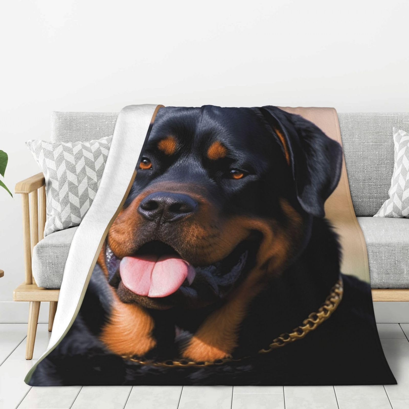 Couverture Rottweiler en flanelle de 127x102 cm plaid doux léger pour canapé et lit
