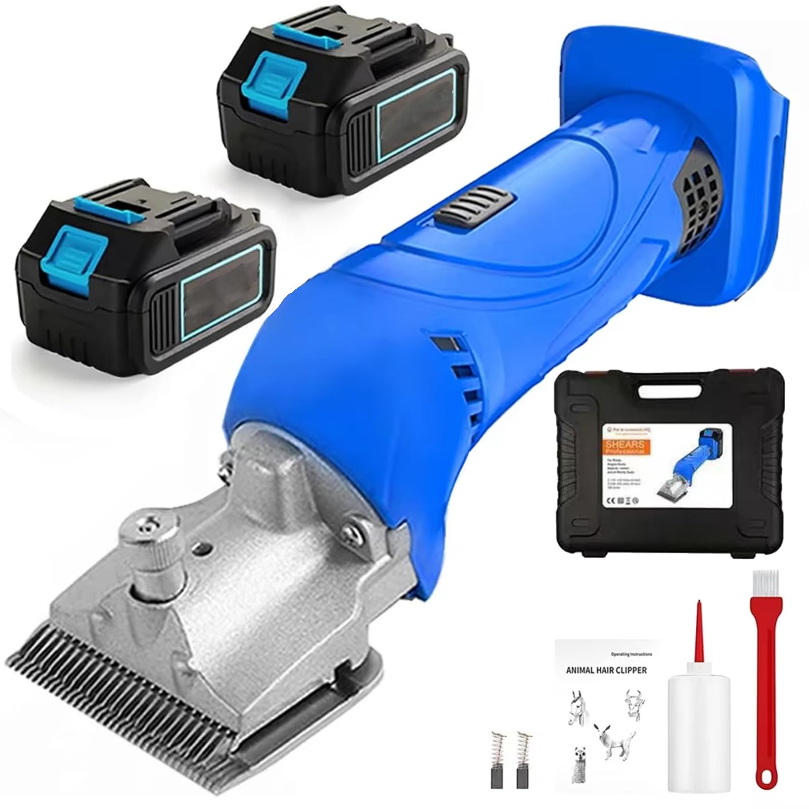 Esquiladora Inalámbrica para Caballos 500W, Cortadora Eléctrica de Grooming con 2 Baterías, Ajustable en 6 Velocidades, Cuchillas Desmontables de Acero al Carbono, para Caballos y Ponis de Pelo Grueso
