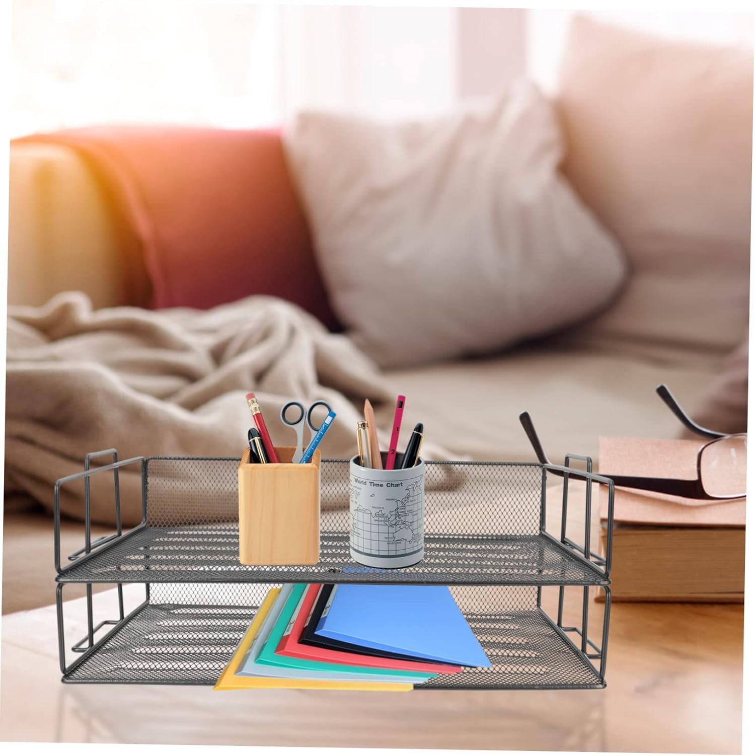 Storage Rack Metal File Holder Desktop File Storage Rack Paper Organizer Office Supplies