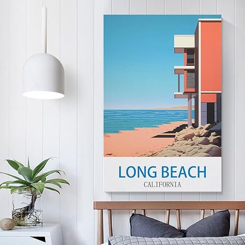 Miniatura 5 de Long Beach California - Pósteres de viaje vintage de hotel de 12 x 18 pulgadas (11.8 x 17.7 in) para pared, pintura en lienzo para sala de estar,