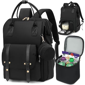 ROSEGIN Breast Pump Backpack & Diaper Bag with Cooler, Fits Spectra S1 S2 Medela, Pumping Bag for Work, Fits 15.6" Laptop, 15 Pockets, Reinforced Zippers, Pacifier Case, Stroller Straps, Black