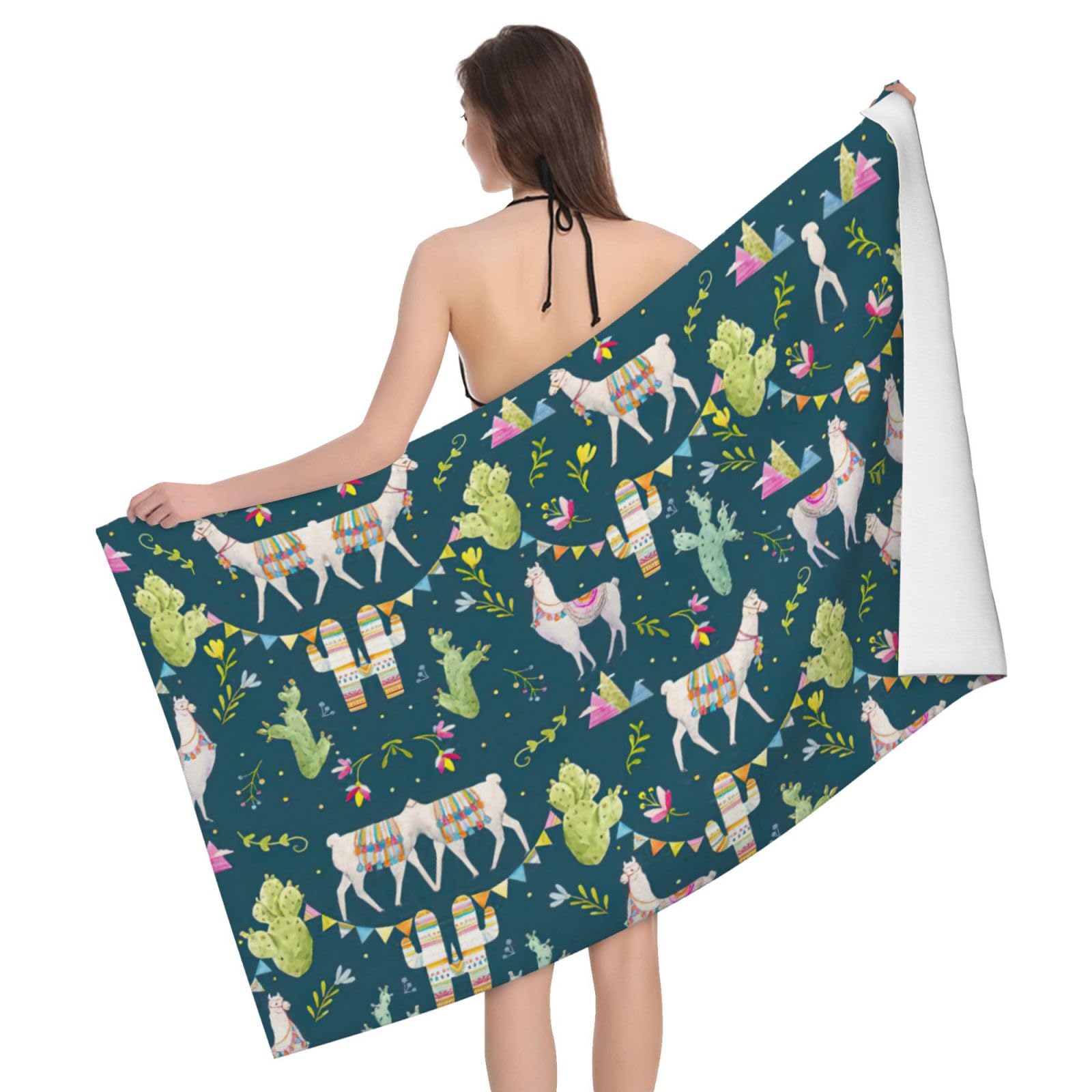 Serviette de bain microfibre imprimée lama 81x132 cm
