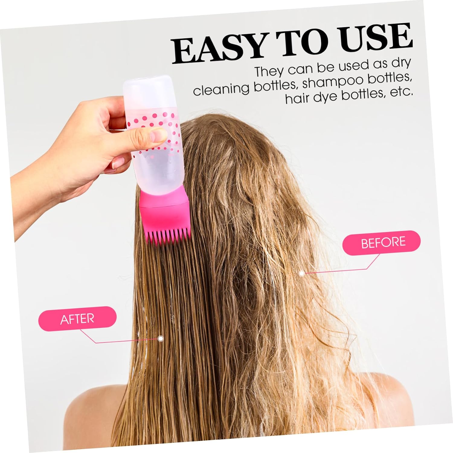Hair Dye Applicator Bottles with Scale Lines, 2 Piece Pink Plastic Set