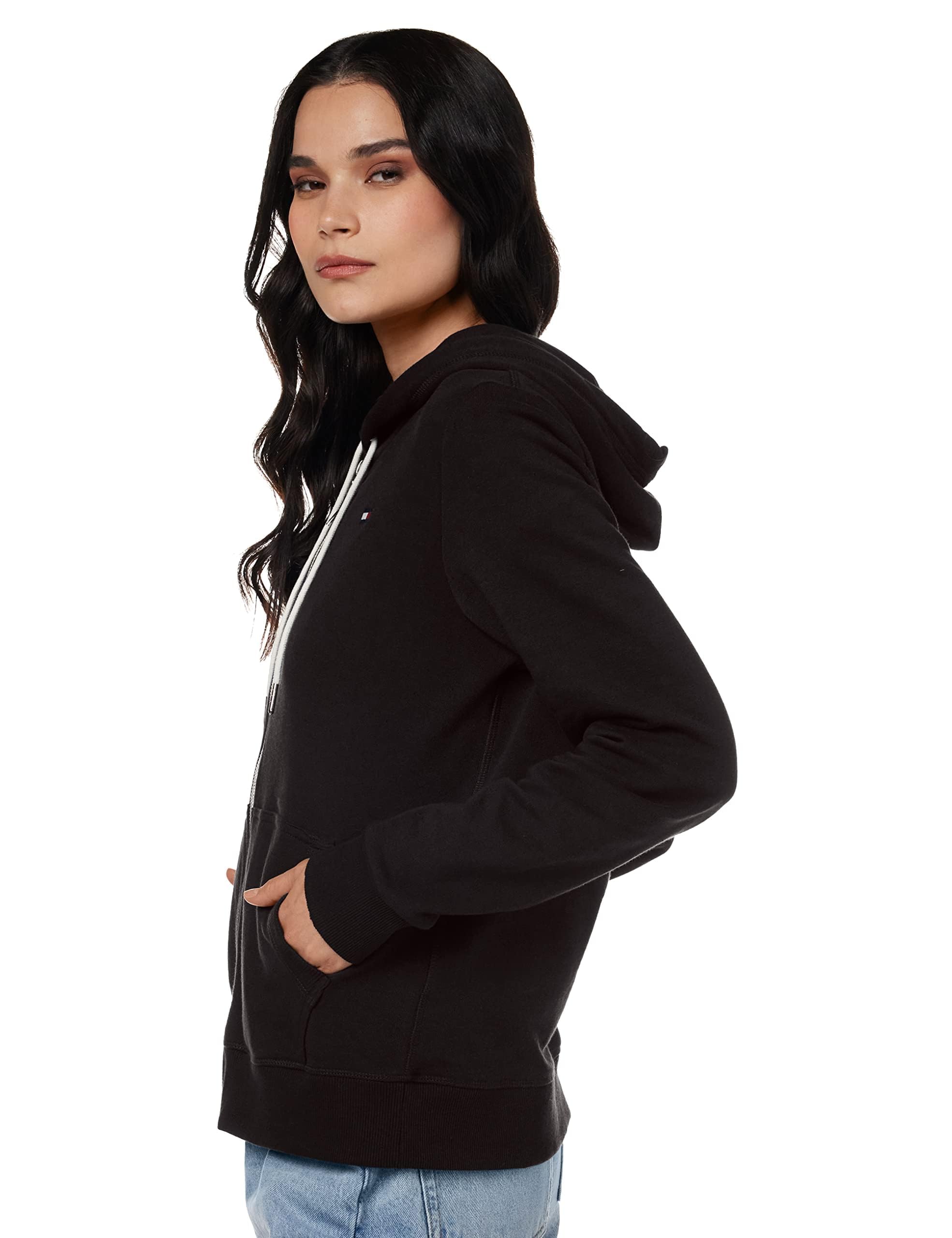 Tommy Hilfiger Damska bluza z kapturem z kontrastowym zamkiem, Czarny, L