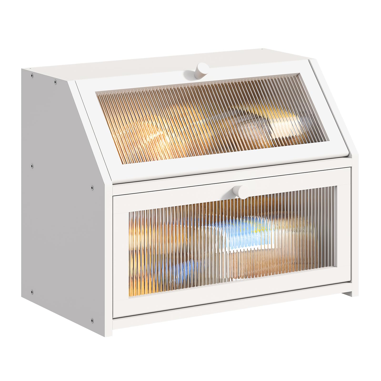 BMOSU Large Bread Box for Kitchen Countertop,Double Layer Bread Box for Kitchen Counter,Bamboo Wood Bread box Capacity Bin Storage(White)