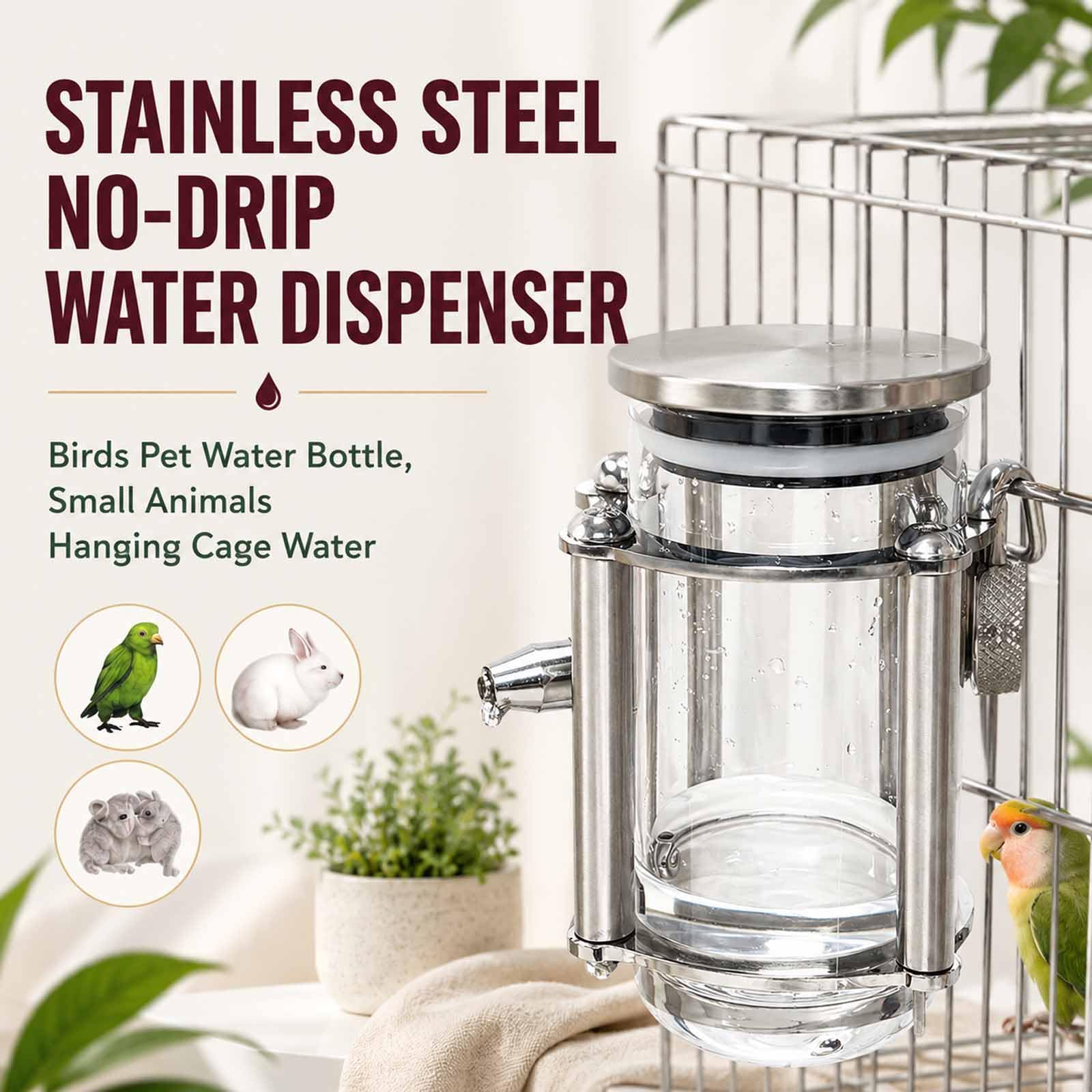 MObyat Bottiglia Dacqua in Vetro Resistente per Pappagalli, Dispenser Dacqua Antigoccia in Acciaio Inossidabile con Grande capacità di 350 Ml/1000 Ml, per Uccelli E Piccoli 1000ml