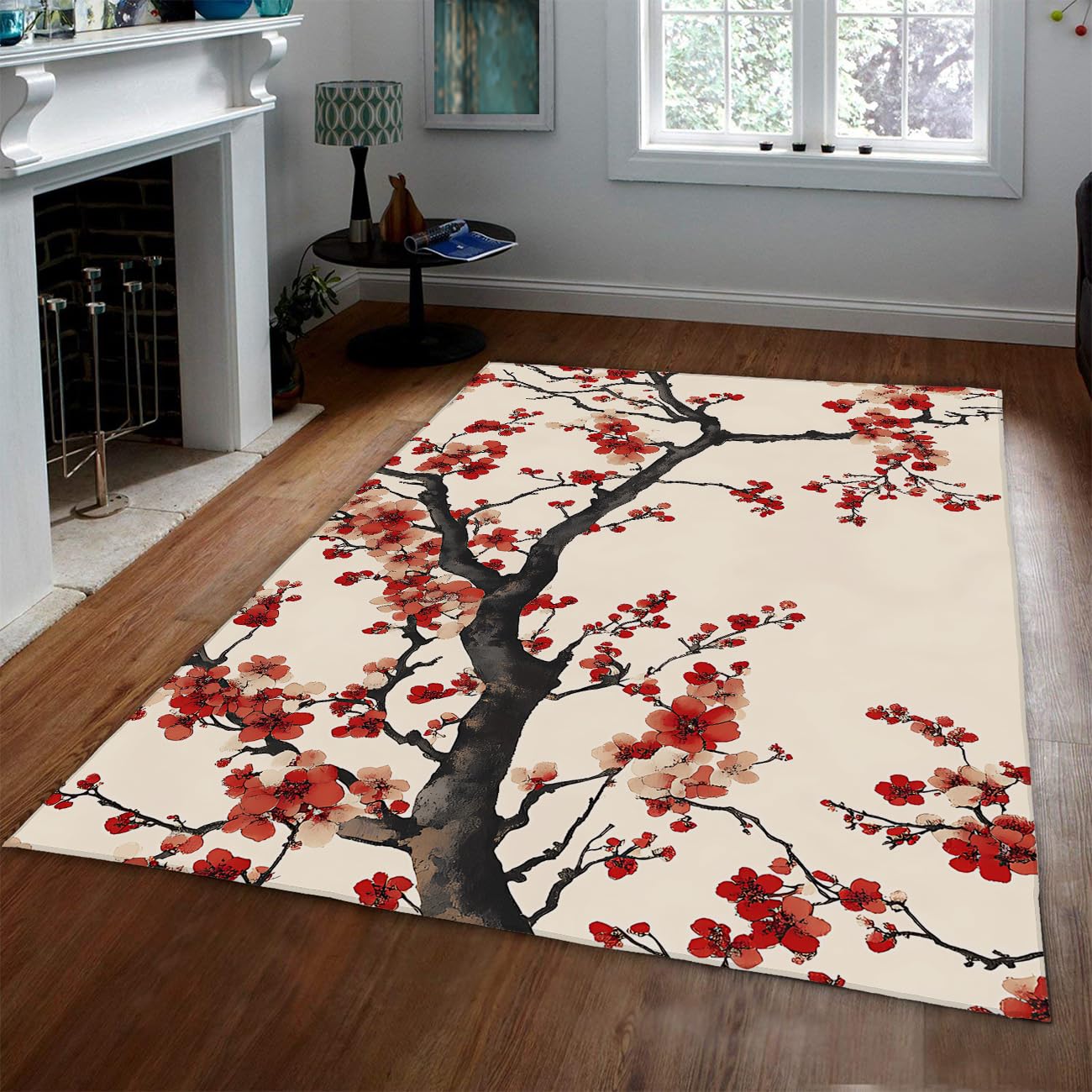 Tapis lavable fleurs rouges 120x180cm antidérapant pour cuisine