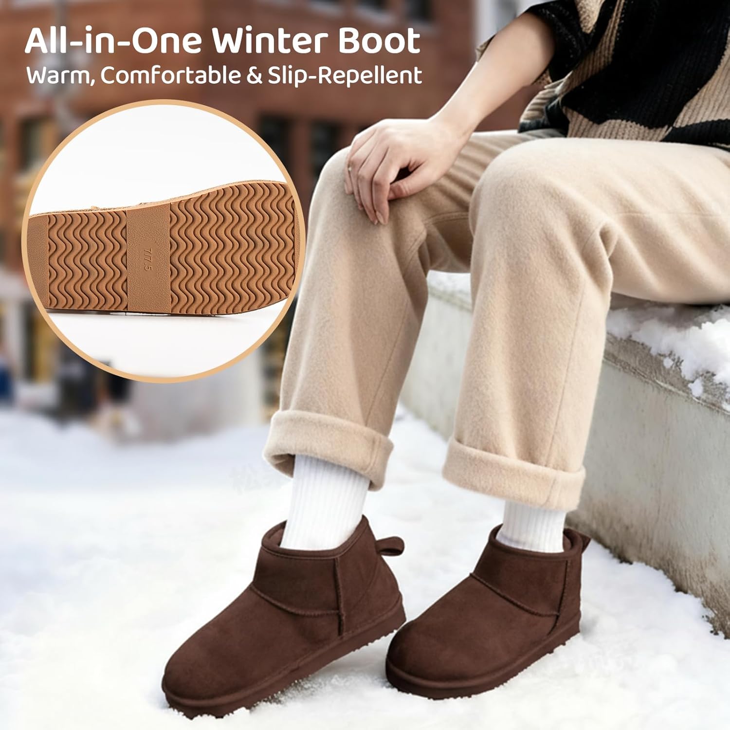 Mini Snow Boots for Women, Lightweight Ankle Snow Boots, Non-slip Suede Womens Boots for Outdoor Indoor - Image 5