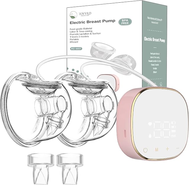TOVVILD Double Wearable Electric Breast Pump Hands Free with 3 Modes and 9 Levels, Portable Breastfeeding Dual Breast Milk Pump, Low Noise & Painless,Memory Function, 24mm Flange