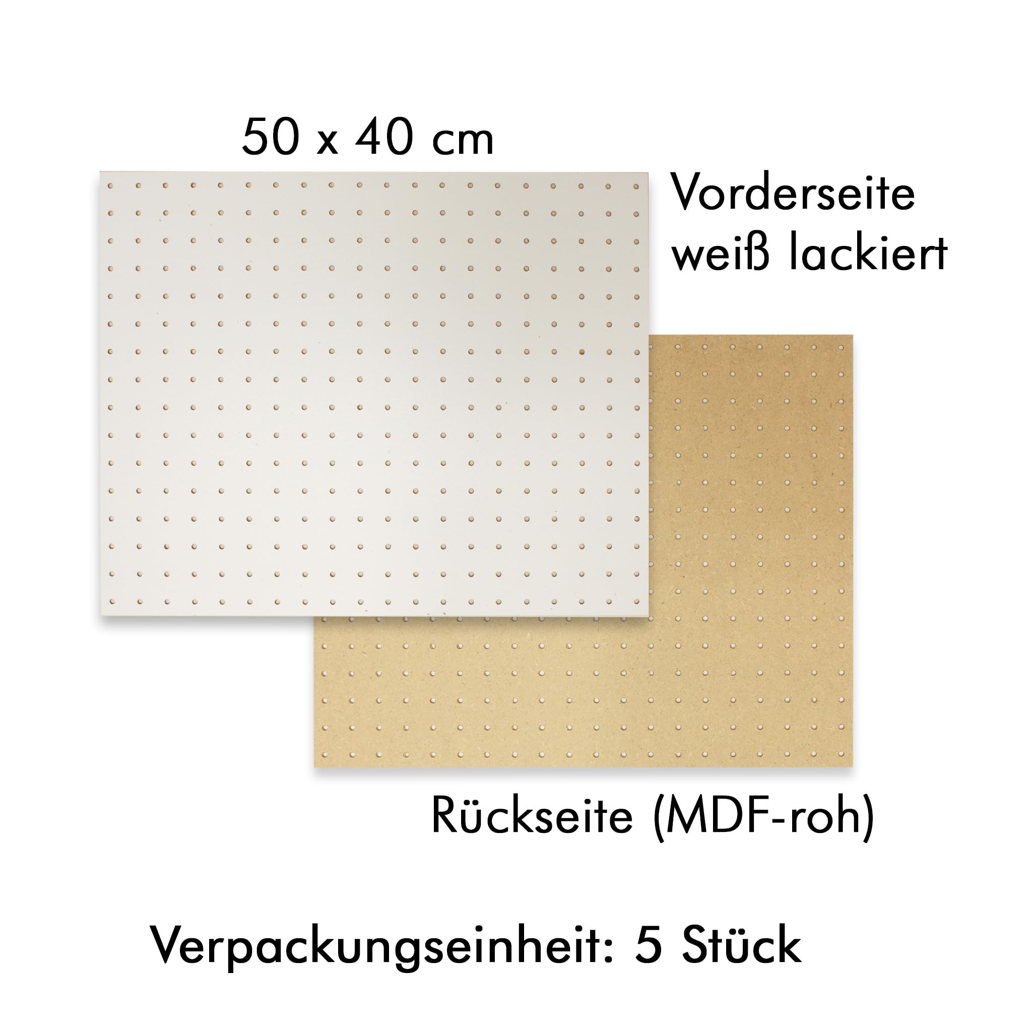 Peggy´s PEGBOARD mini ściana z otworami z drewna (MDF) 50 x 40 x 0,3 cm – otwory Ø 5 mm odstęp 25 mm – lakierowana na biało – Made in Germany