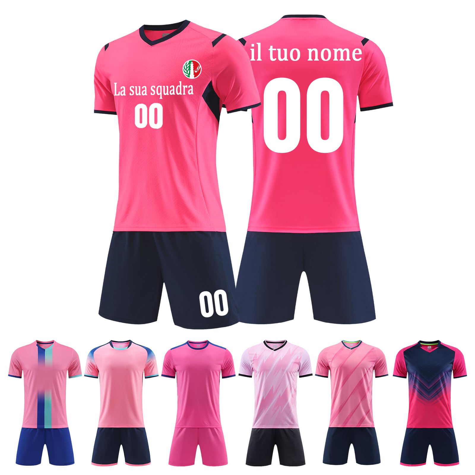 Set da Calcio Rosa Personalizzabili, Maglie da Calcio Personalizzate per Adulti e Bambini, Regali Personalizzati