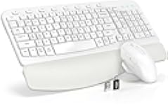 SABLUTE Wireless Keyboard and Mouse Combo, Ergonomic Wave Keys, Cushioned Plam Rest, Comfortable Silent Natural Typing, 2.4G Lag-Free, Full Size Keyboards Cordless Set for Multi-OS, Windows/Mac, White