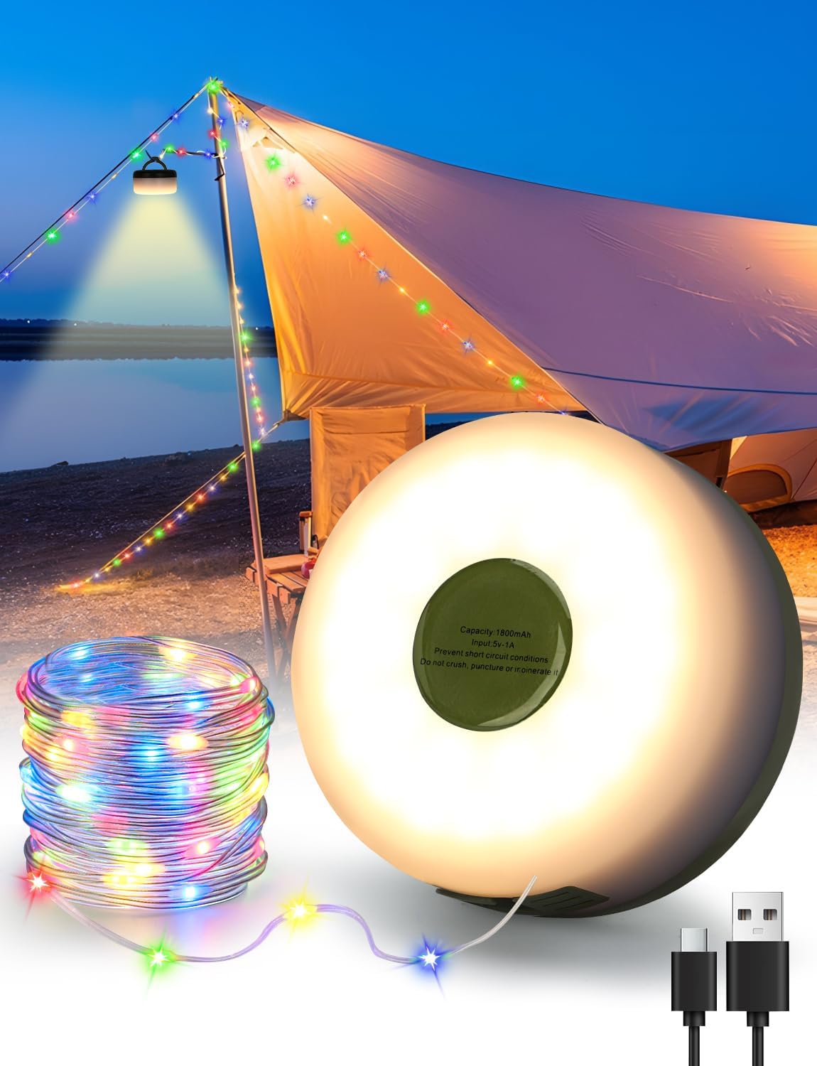 Yadiana Camping String Lights, 4 in 1 Quick Storage 26FT Rechargeable Tent Lights String with 5 Lighting Modes, Hanging Waterproof Portable LED Lamp for Outdoor Patio Awning Garden Party Essentials Yadiana Camping String Lights, 4 in 1 Quick Storage 26FT Rechargeable Tent Lights String with 5 Lighting Modes, Hanging Waterproof Portable LED Lamp for Outdoor Patio Awning Garden Party Essentials