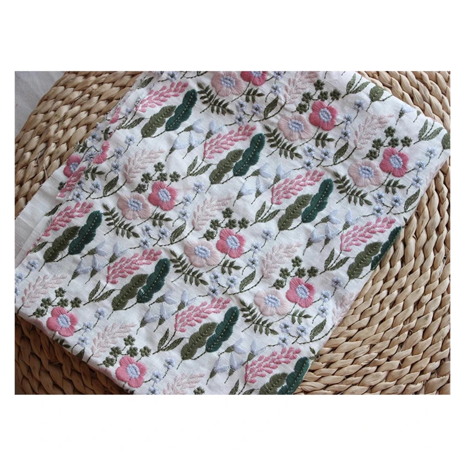 Tela bordada de algodón y lino for sofá, almohada, mantel, tela hecha a mano DIY(Black)