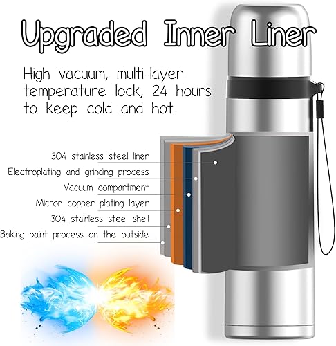 Miniatura 3 de NMM Vaso aislado al vacío de acero inoxidable de 17 onzas con correa, para bebidas frías y calientes, botella de agua reutilizable de doble pared a