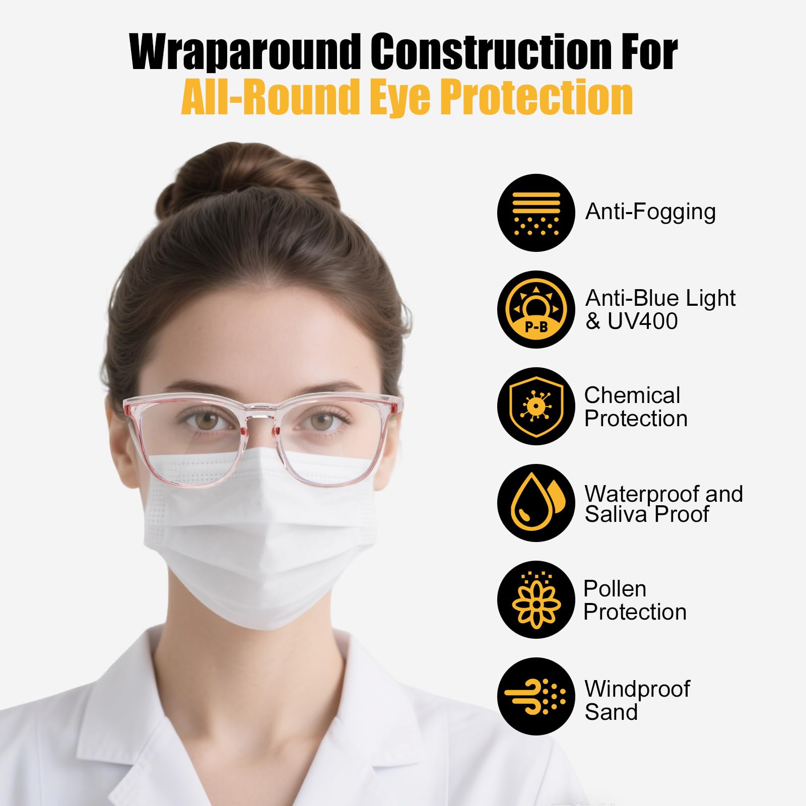KeeiZoes Gafas de seguridad antivaho para mujeres, enfermeras, gafas protectoras de luz azul y bloqueo UV