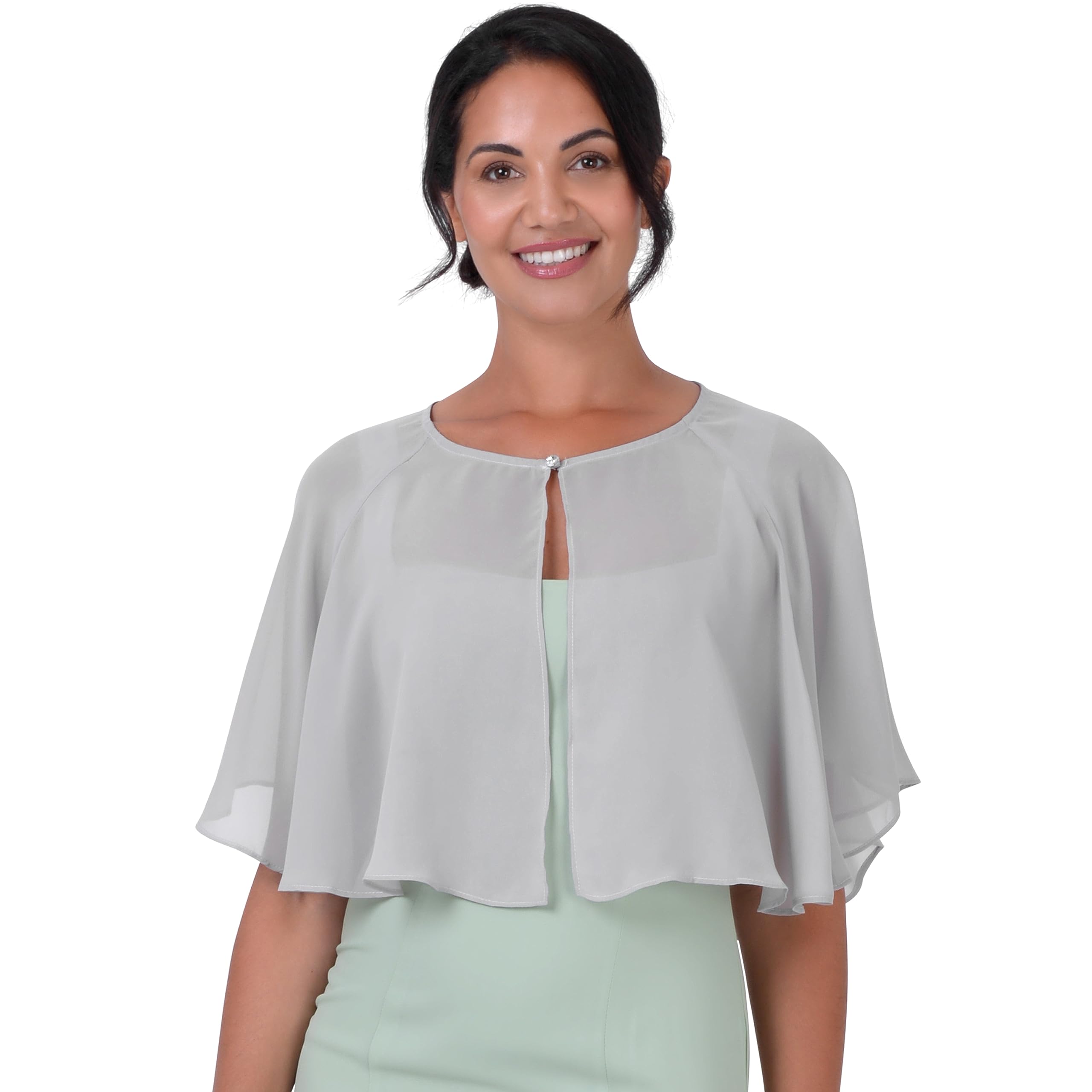 BlackButterfly Chiffon Evening Cape, Silver, One Size