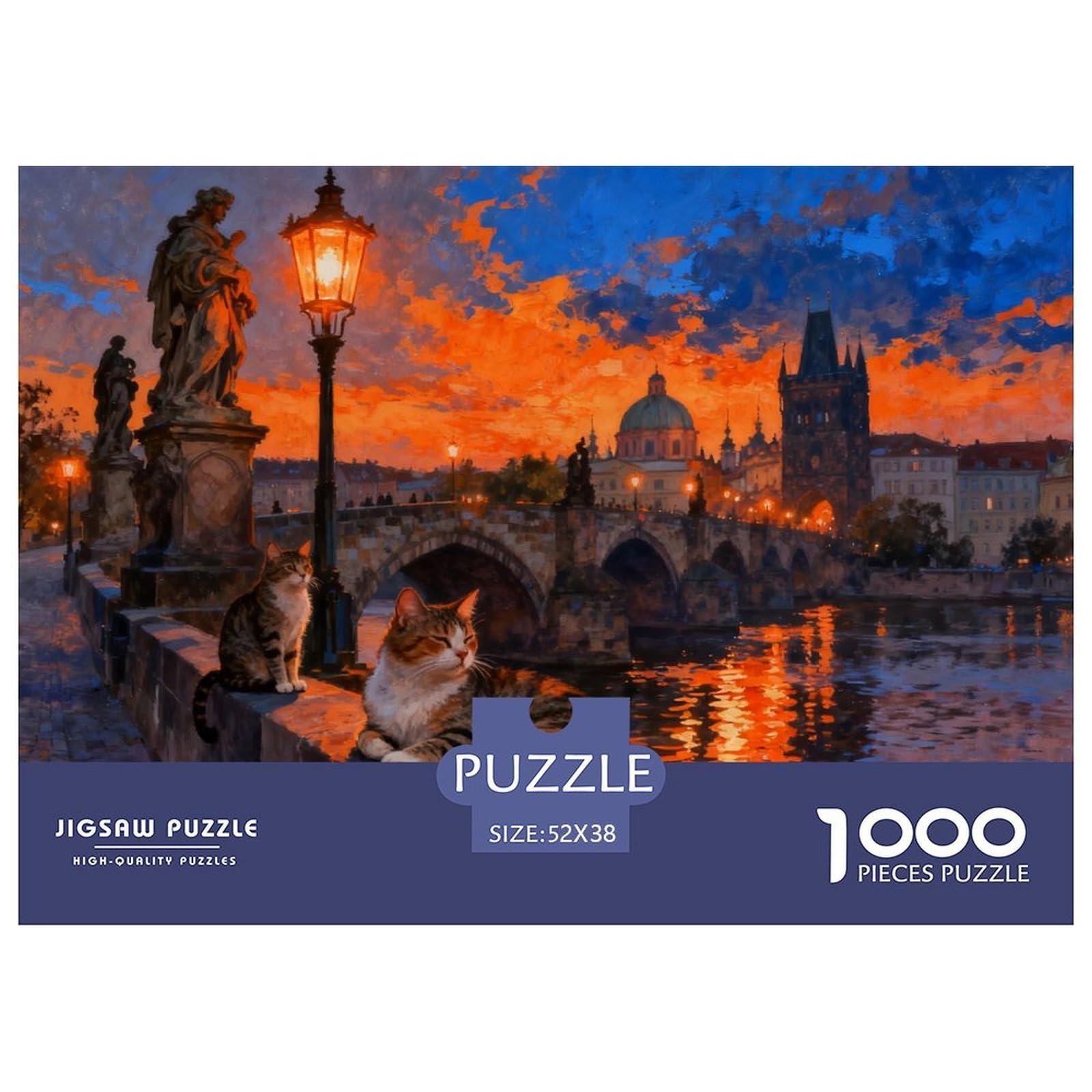 Romantic Evening at Charles Bridge Prague Wooden Jigsaw Puzzle Waterproof 1000 Piece Puzzles for Adults Gifts Colourful Educational Games