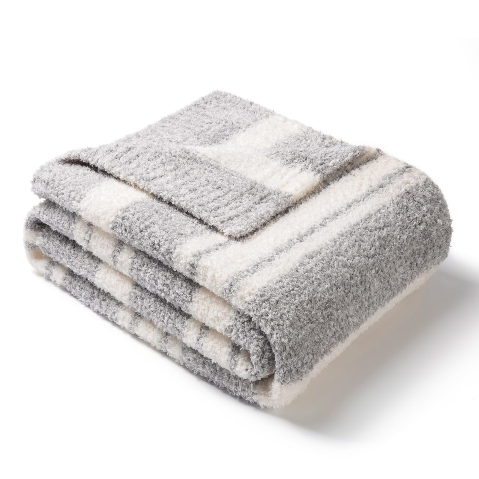 Photo 1 of Snuggle Sac Twin Size Bedding Blankets Luxurious Microfiber, Reversible Super Soft Warm Cozy Blankets Fuzzy Plush Blanket for Bed,Couch,Sofa,Living Room, Grey Stripe,60x80 inches