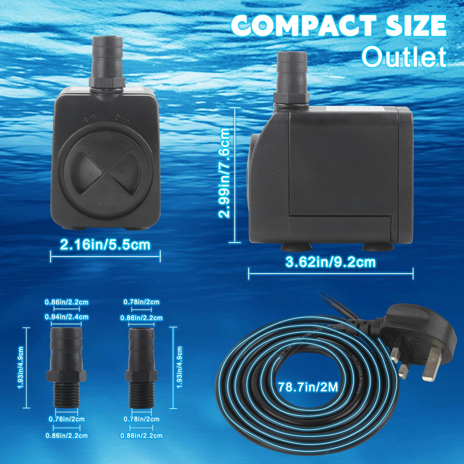 Discoball Submersible Water Pump 21W 260GPH 1000L/H Ultra-Quiet Mini Fountain Water Pump with 2 Nozzles Replacement Pump for Pet Fountain Aquarium Fish Tank Pool Garden Features Statuary Hydroponics - Image 3