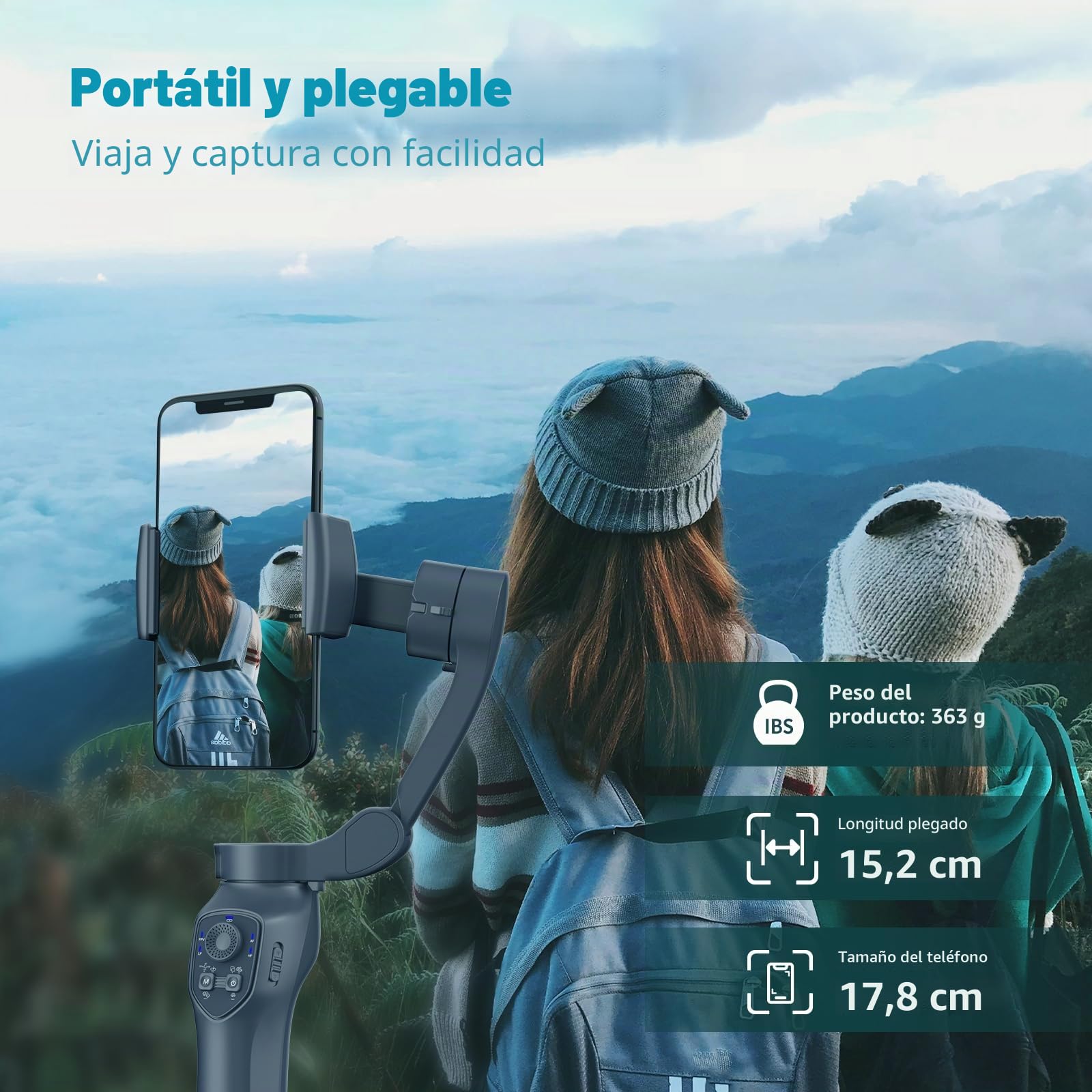 COMITOK L7C Pro - Estabilizador de cardán de 3 ejes para smartphone, seguimiento de cara/objetos, cardán plegable para iPhone, negro, conector USB, compatible con smartphones de hasta 0,3 kg y 7