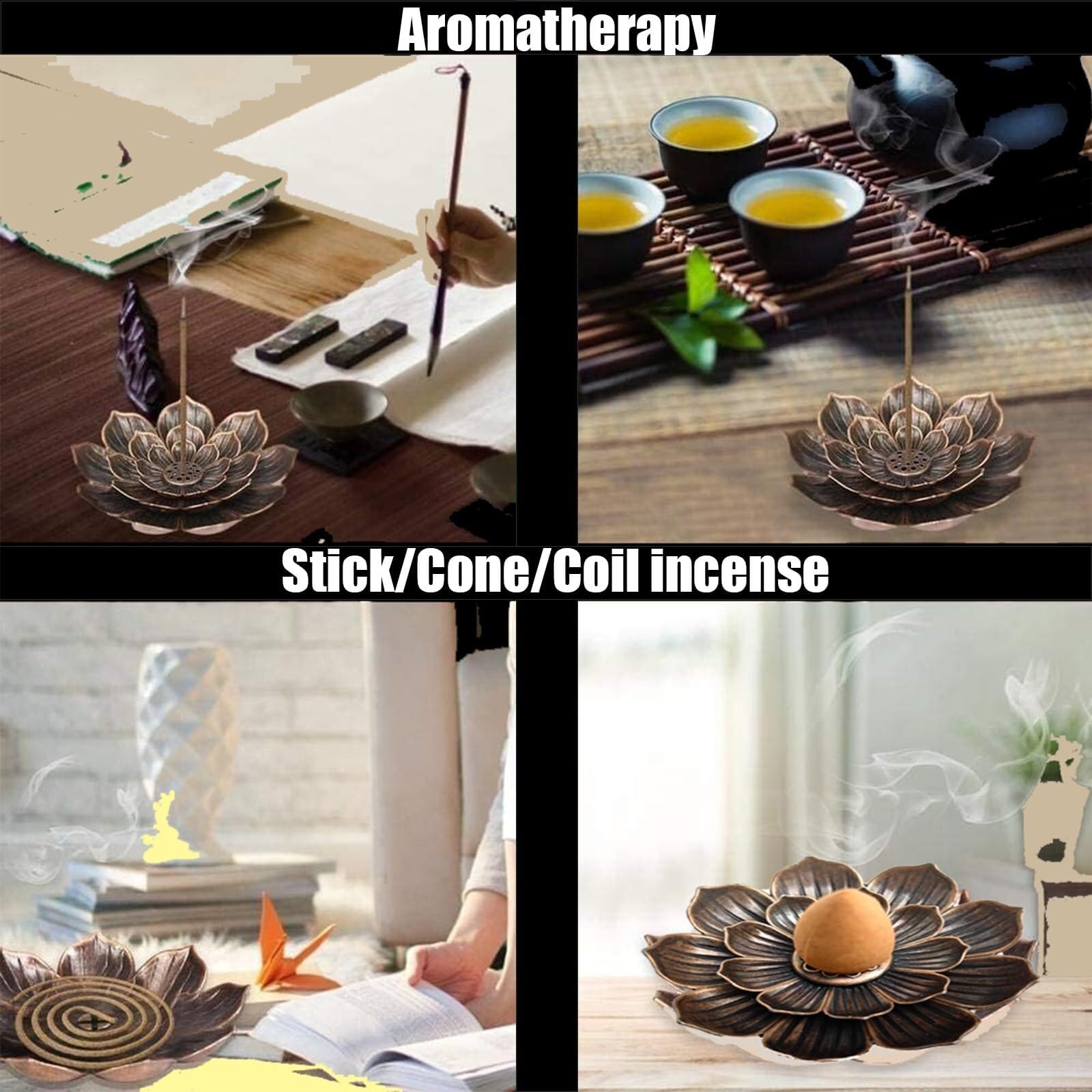 Räucherstäbchen Räuchergefäß Halter Poröser Lotus-Räucherstäbchenhalter, Haushalt, Sandelholzbrenner, Räuchertablett Zuhause Büro Yoga(Gold)