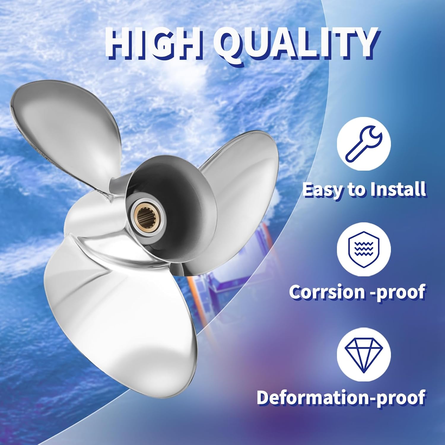 15 x 21 OEM Upgrade Stainless Steel Boat Propeller for Suzuki Engines Outboard 150-300HP, 15 Spline Tooth RH, 3 Blades