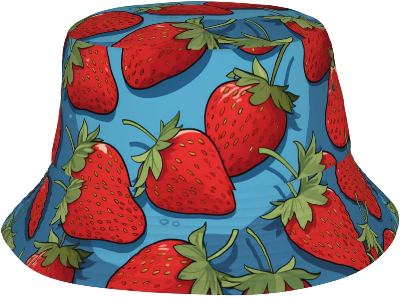 Fresh Strawberries Prints Summer Outdoor Travel Bucket hat, a Beach Sun hat Suitable for Both Men and Women Black