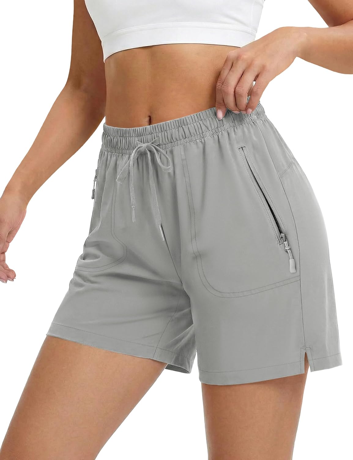 MAGCOMSEN Women's Shorts UPF 50+ Quick Dry Drawstring Sweat 5" Hiking Athletic Gym Golf Summer Shorts 3 Zipper Pockets