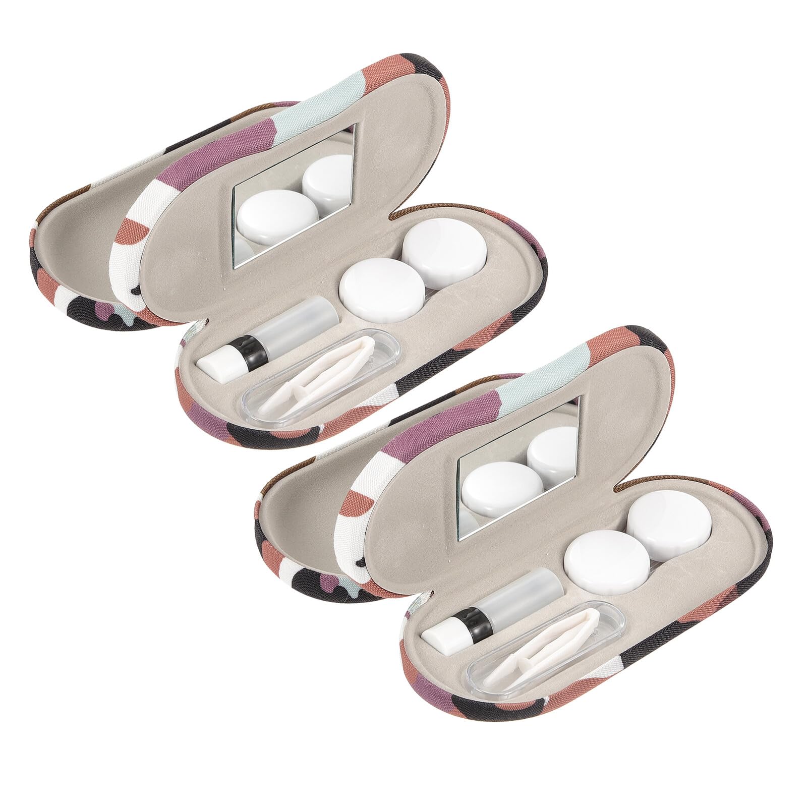 GALPADA 2 Set Scatole Portaocchiali Doppio Rigide con Specchio e Pinzette Organizer per Lenti Contatto Custodia Portatile Uomo Donna