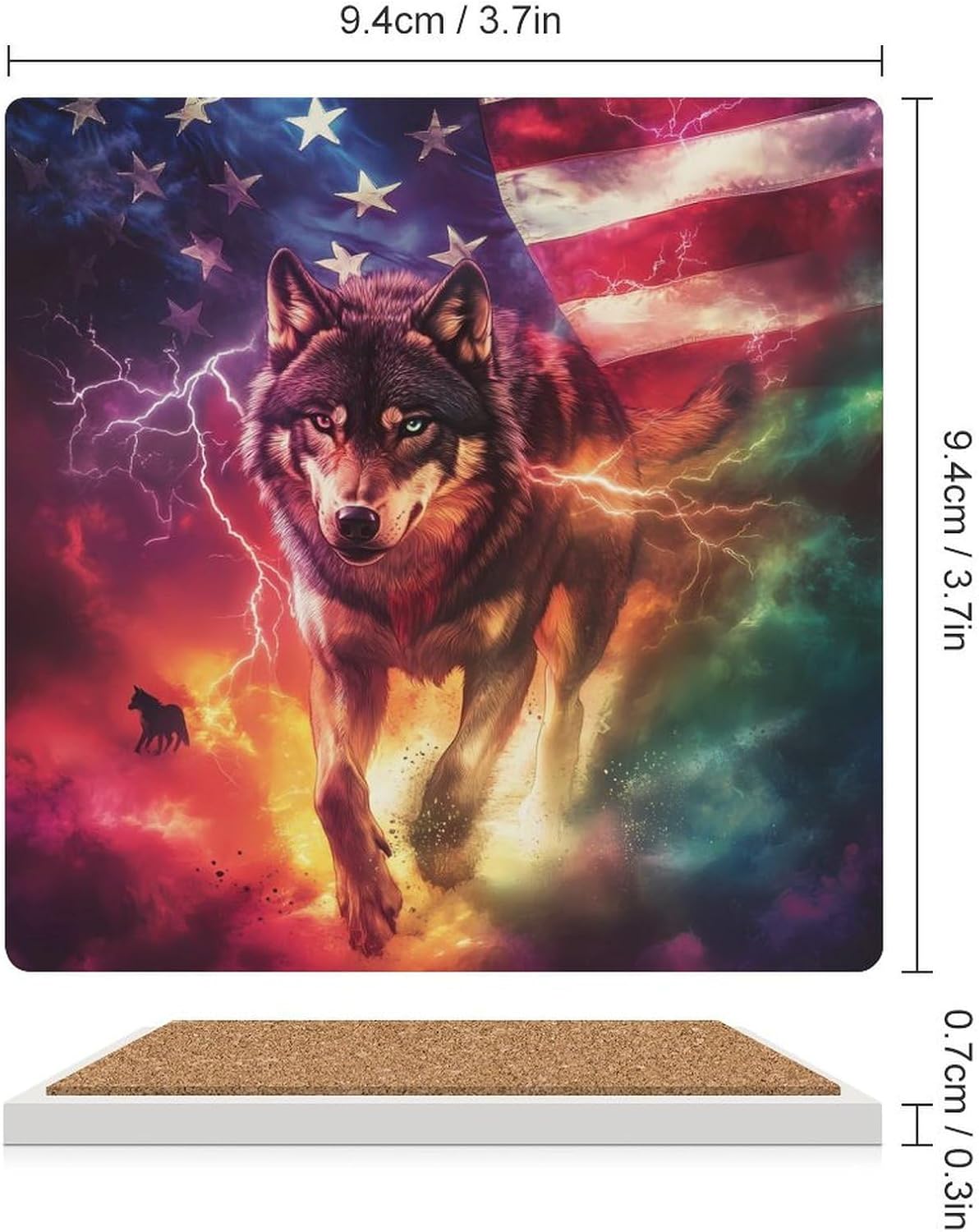 Wolf U.S Flag Ceramic Coasters Square Drinks Coaster Coffee Table Decor Table Coaster for Home Bar
