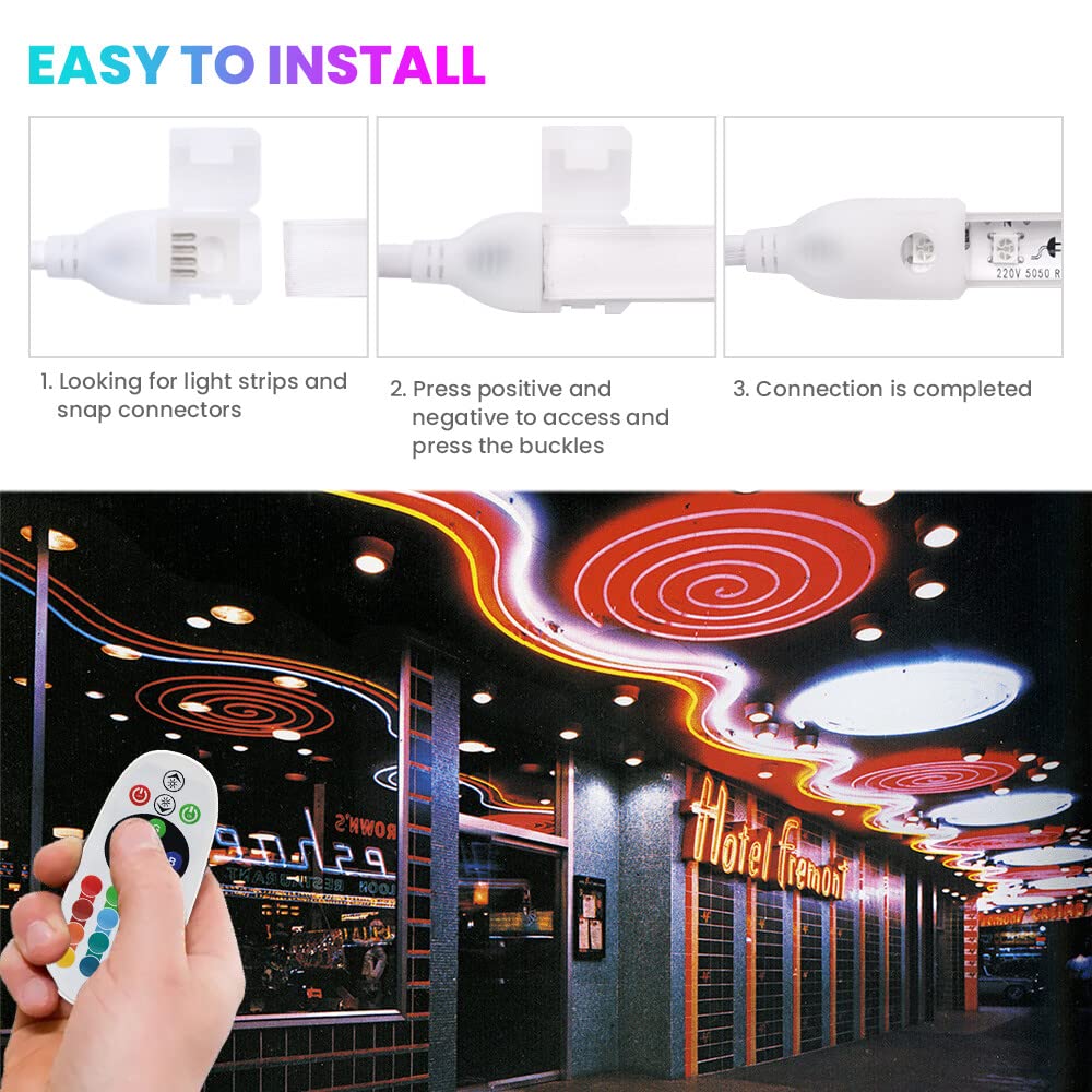 RGB LED Streifen 25M,AC220-240V SMD5050 60LEDs/m Wasserdichte Flexibel Bunt Streifen,1500W Regler Außenbereich Multi-Farbwechsel LED Lichtband mit 24 Tasten Fernbedienung für Wohnzimmer, Balkon