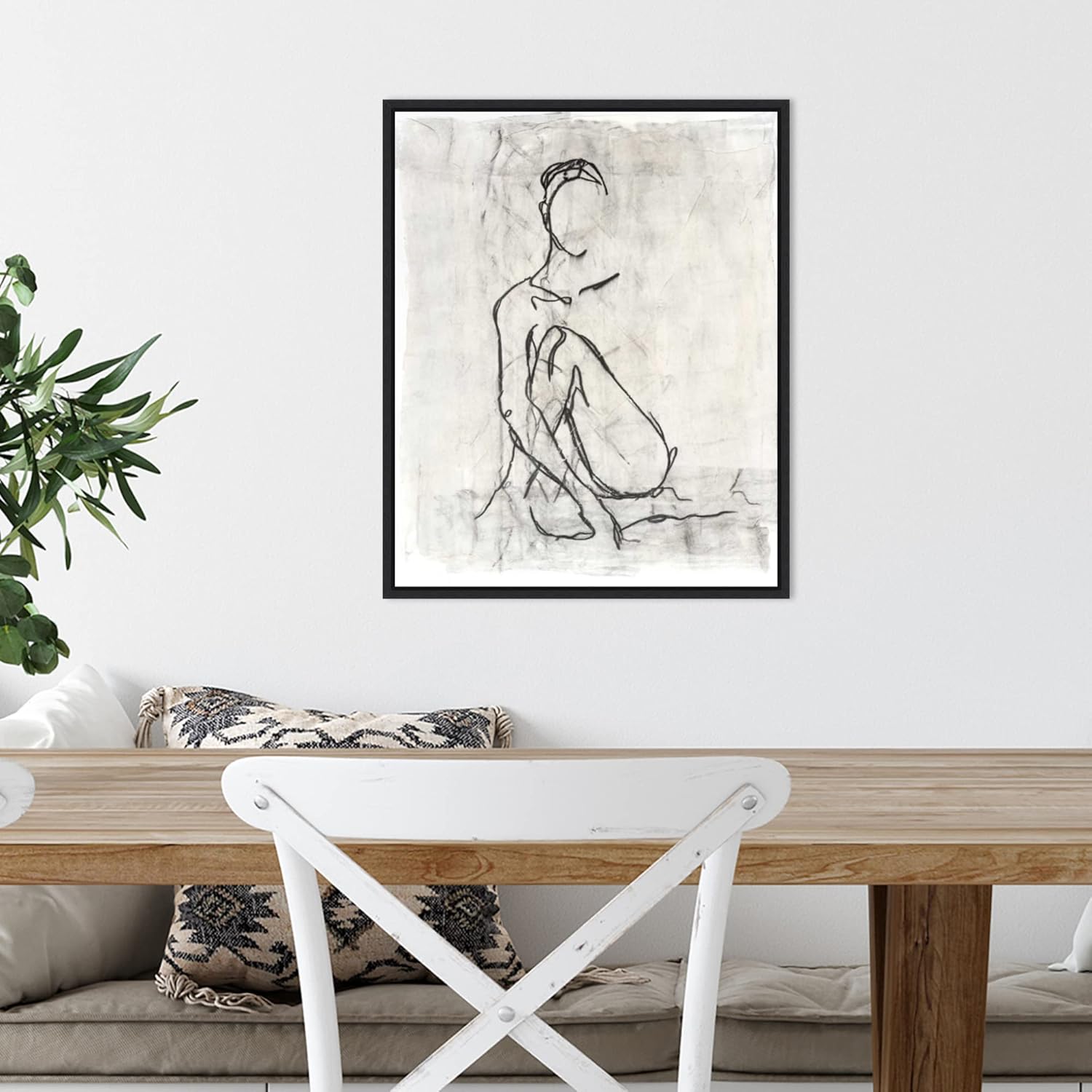 Amanti Art Framed Canvas Wall Art 20x16 Embellished Nude Contour Sketch II by Ethan Harper, Framed Wall Art Canvas, Abstract Artwork, Modern Contemporary Decor, Small Painting for Living Room, Bedroom
