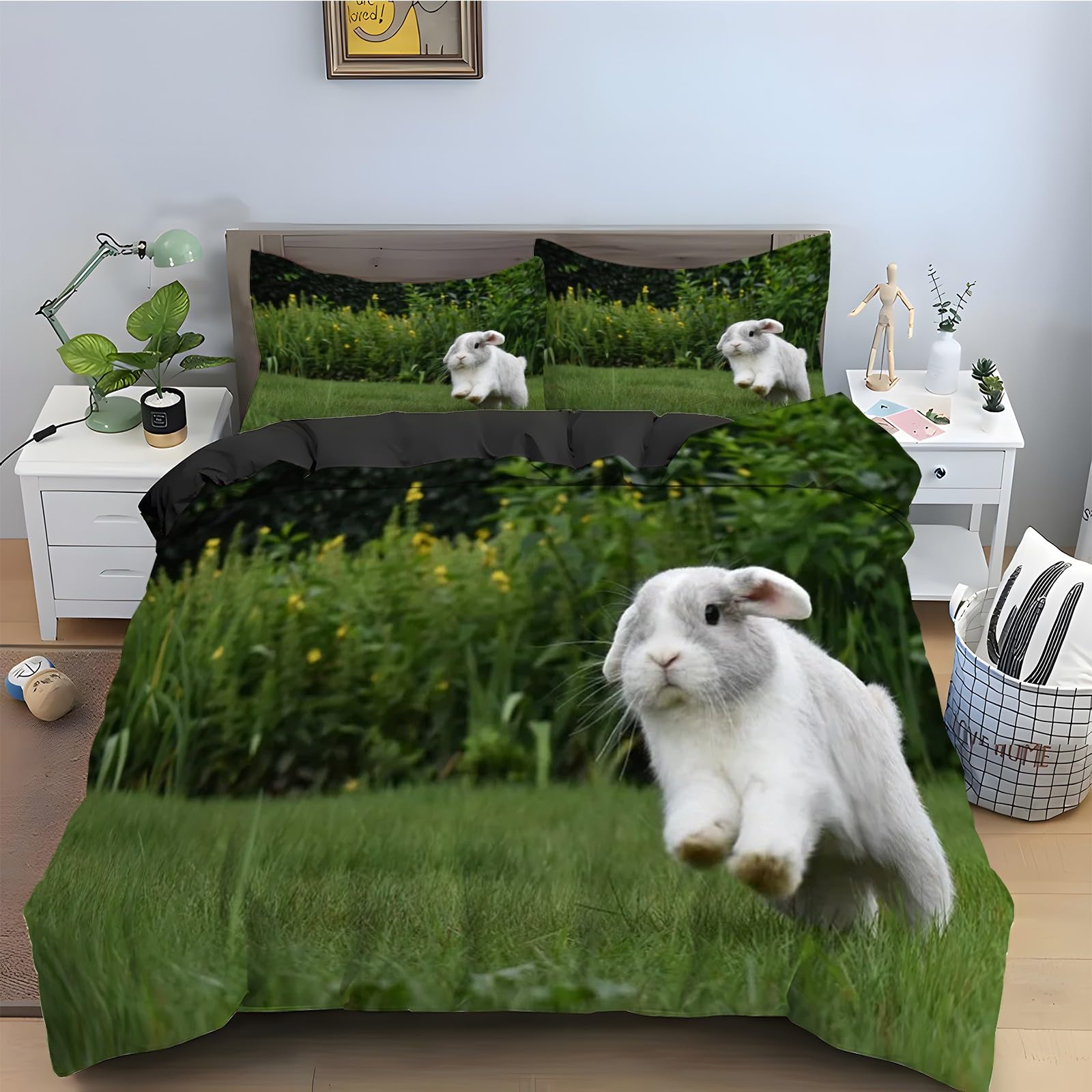 Parure de lit 90x190 lapin housse de couette microfibre ensemble literie