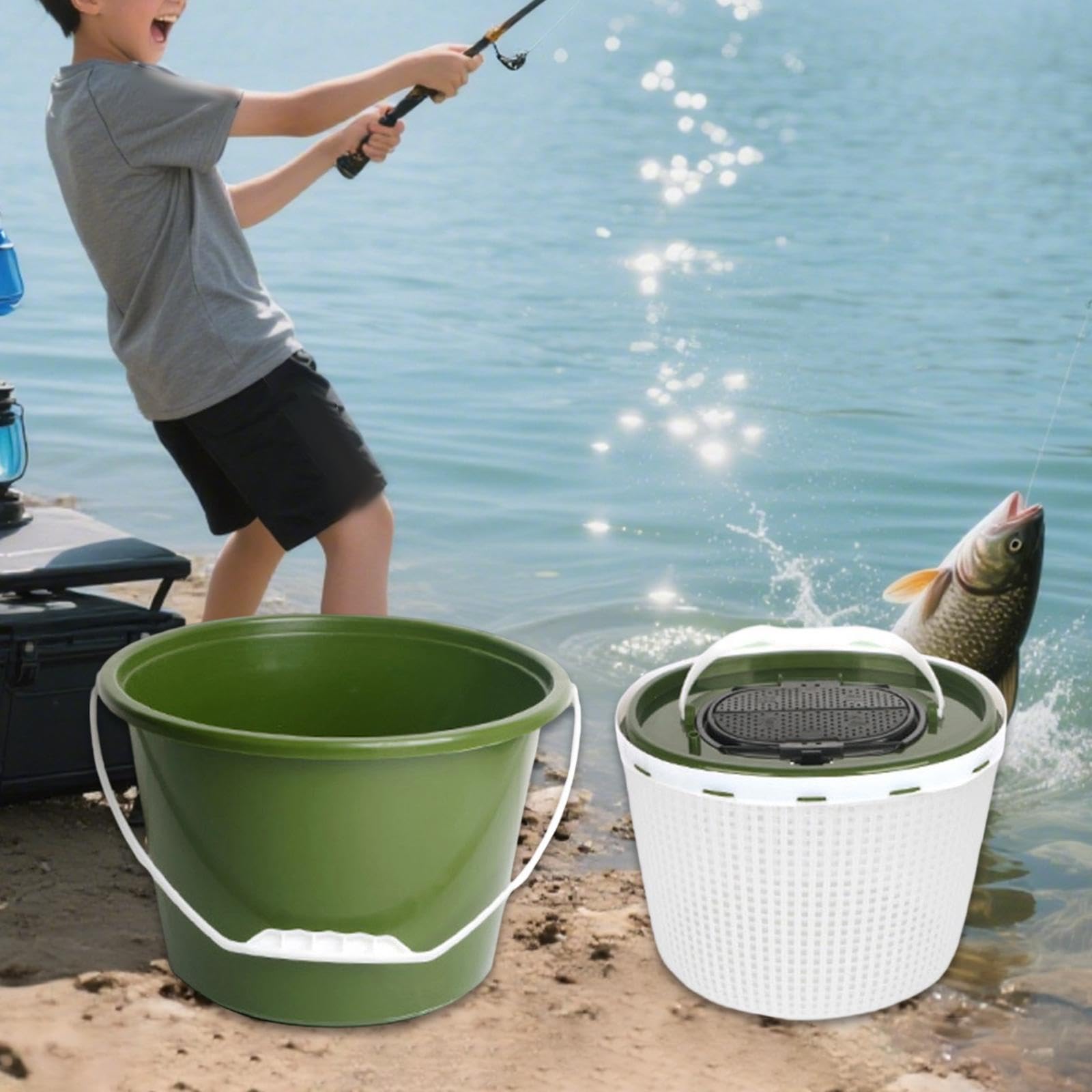 Secchio da Pesca Robusto, Pratico Contenitore per Escursioni E Picnic All'aperto.