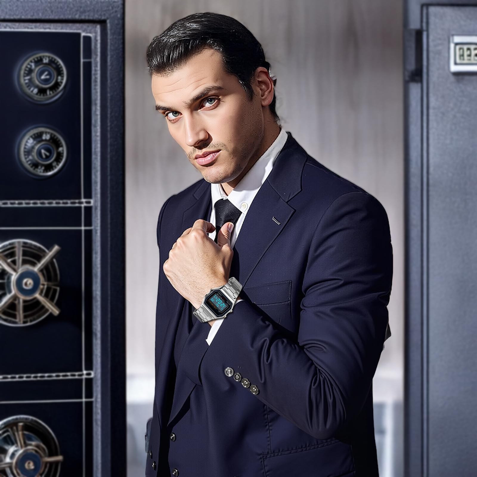 Luxuriöse Business-Armbanduhr, 30 m, wasserdicht, Edelstahl, Sportuhr, Digitaluhr