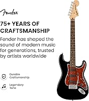 Vista 123 de Fender Squier Affinity Stratocaster - Paquete azul Lake Placid con amplificador Frontman 10G, estuche, afinador, cable de instrumento, correa, púas