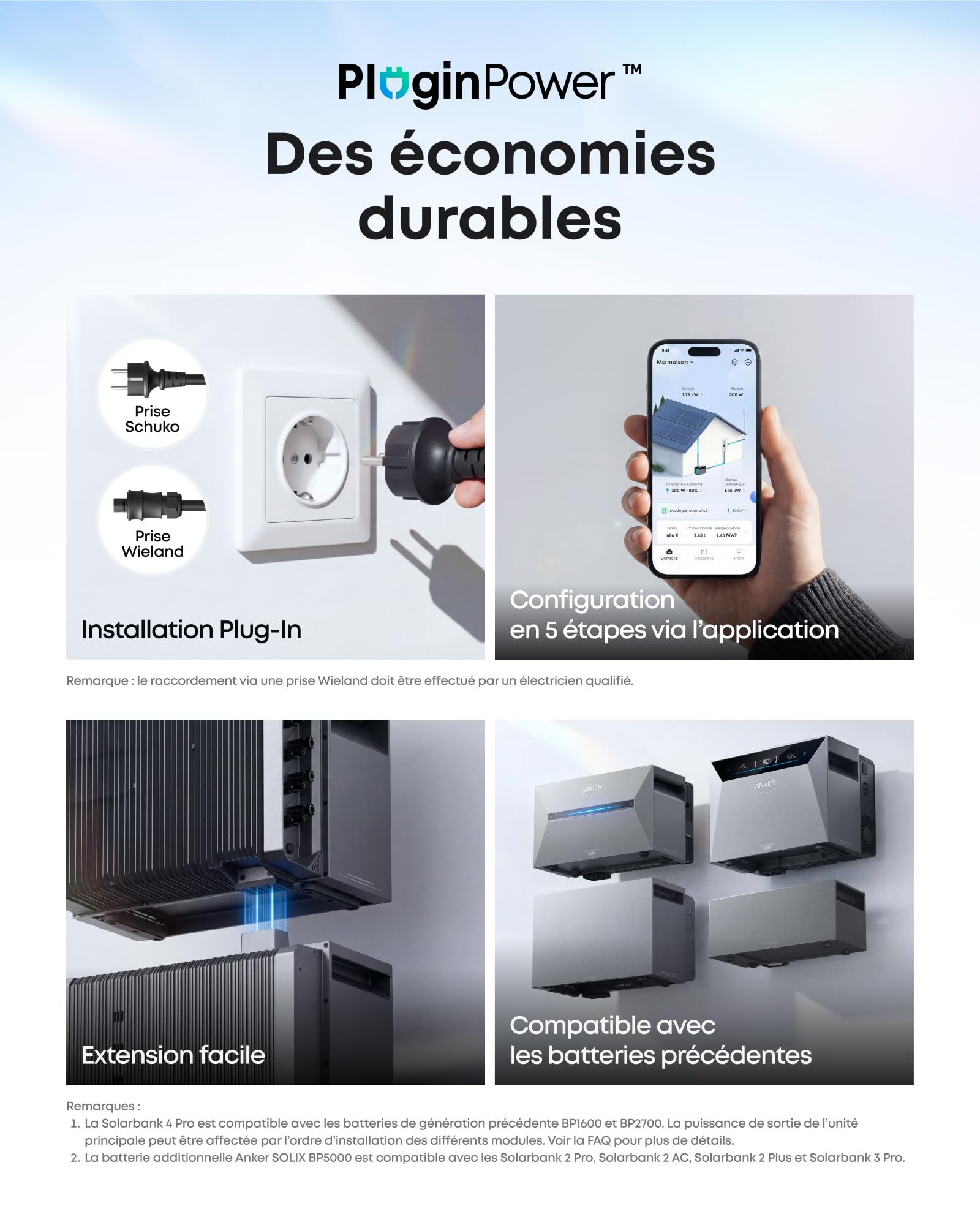 Anker SOLIX Solarbank 4 Pro (5 kWh), Batterie Solaire, BP5000 (5 kWh), 4 MPPT, entrée Solaire 5 000 W, capacité jusqu'à 30 kWh, bidirectionnelle 2 500 W, 10 000 Cycles, Anker Intelligence, Plug&Play