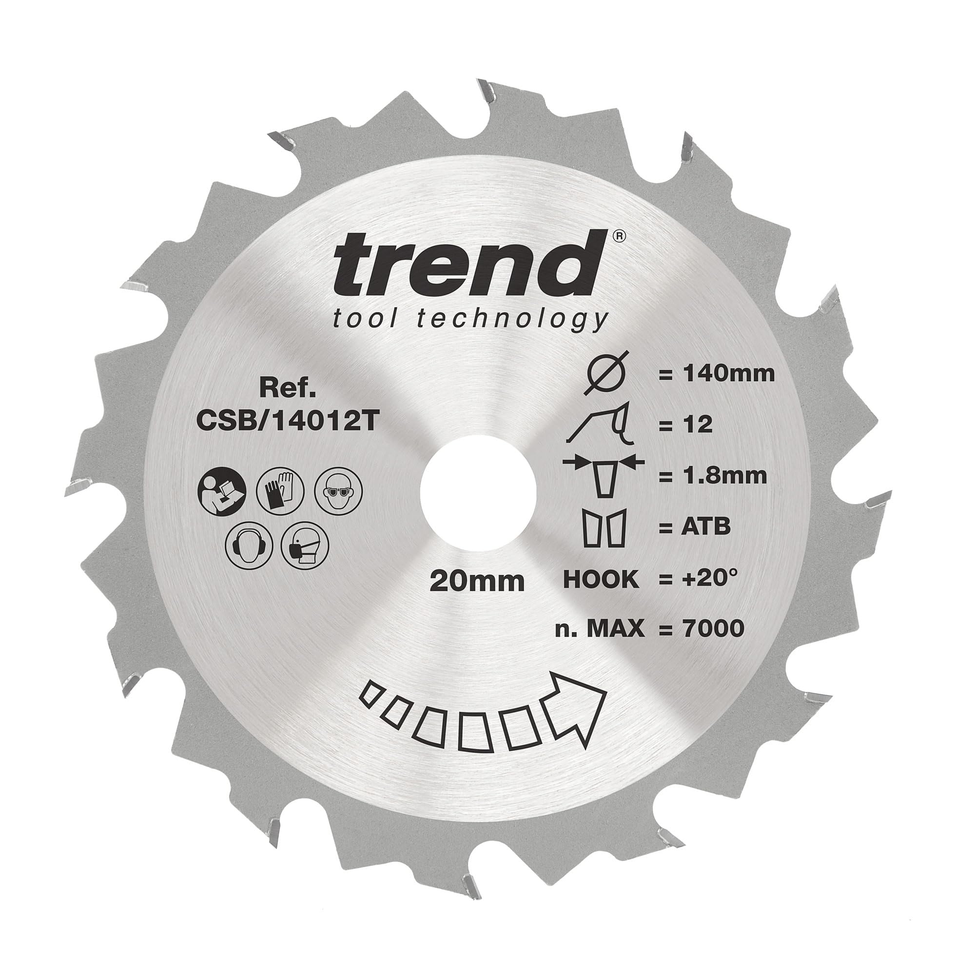 Trend Wood Cordless Circular Saw Blade, 140mm Diameter, 20mm Bore, 12 Teeth, 1.8mm Kerf, +20° Hook, TCT, Coarse Finish, CSB/14012T