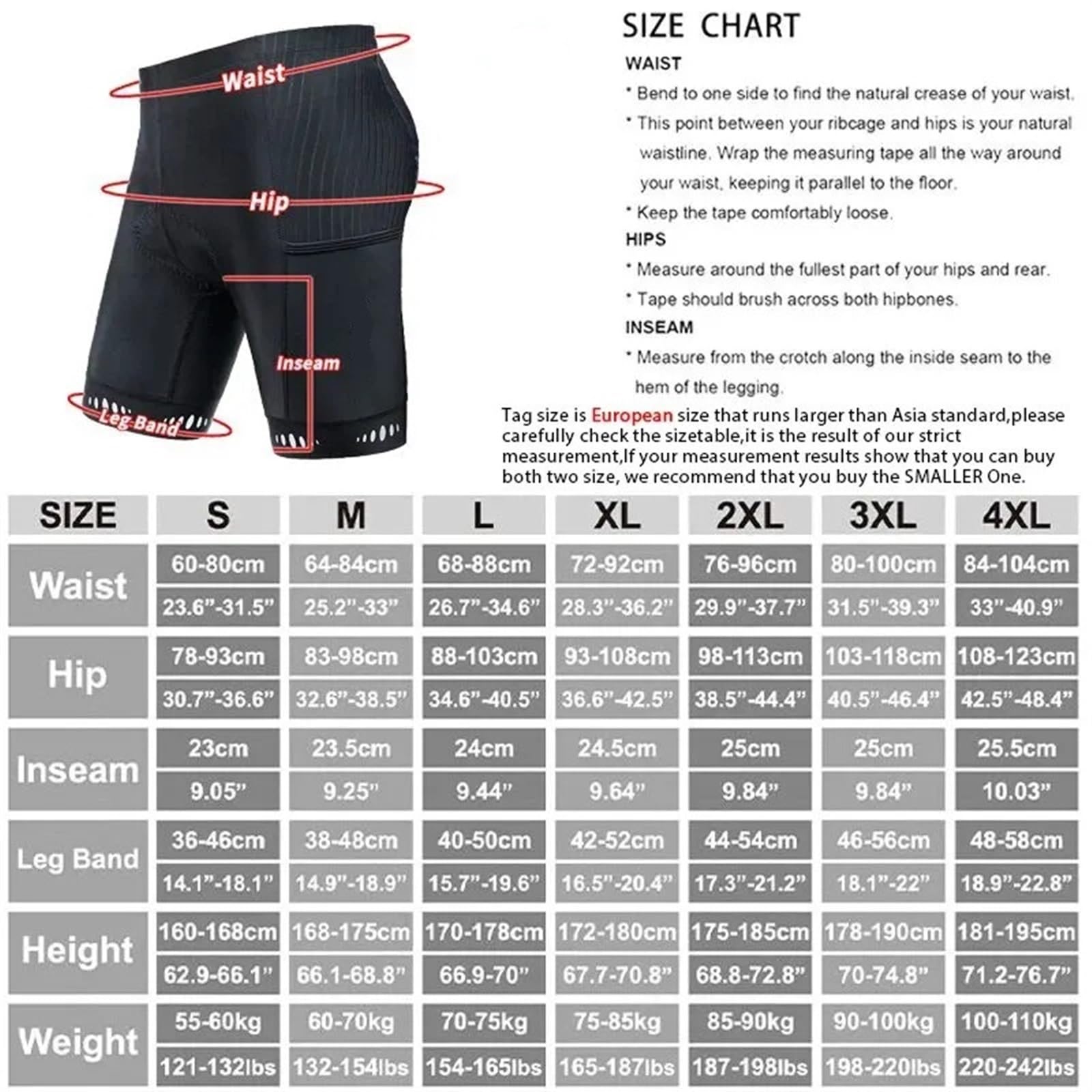 Pantalones Cortos de Ciclismo for Hombre con Bolsillo Trasero, Pantalones Cortos Acolchados de Gel 5D for Ciclismo de montaña y Carretera, Medias Medias Culotte Ciclismo Hombre(Europe-XL)