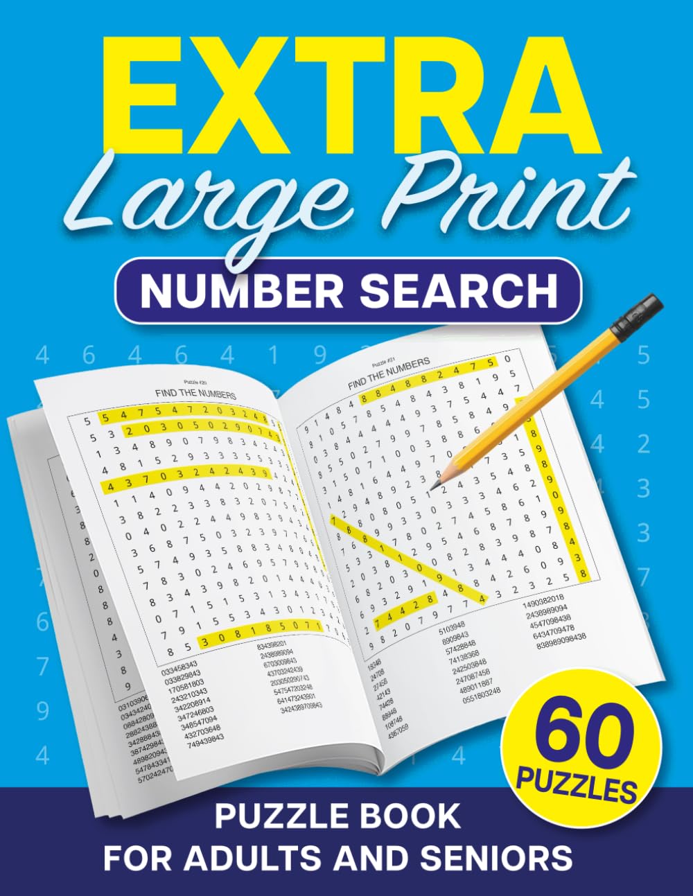 Extra Large Print Number Search Puzzle Book For Adults and Seniors 60 Puzzles: Number Search Puzzles