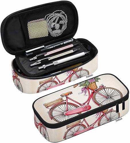 Bolsa de bolígrafo de bicicleta acuarela Vintage Bike Estuche grande para lápices de gran capacidad Portalápices