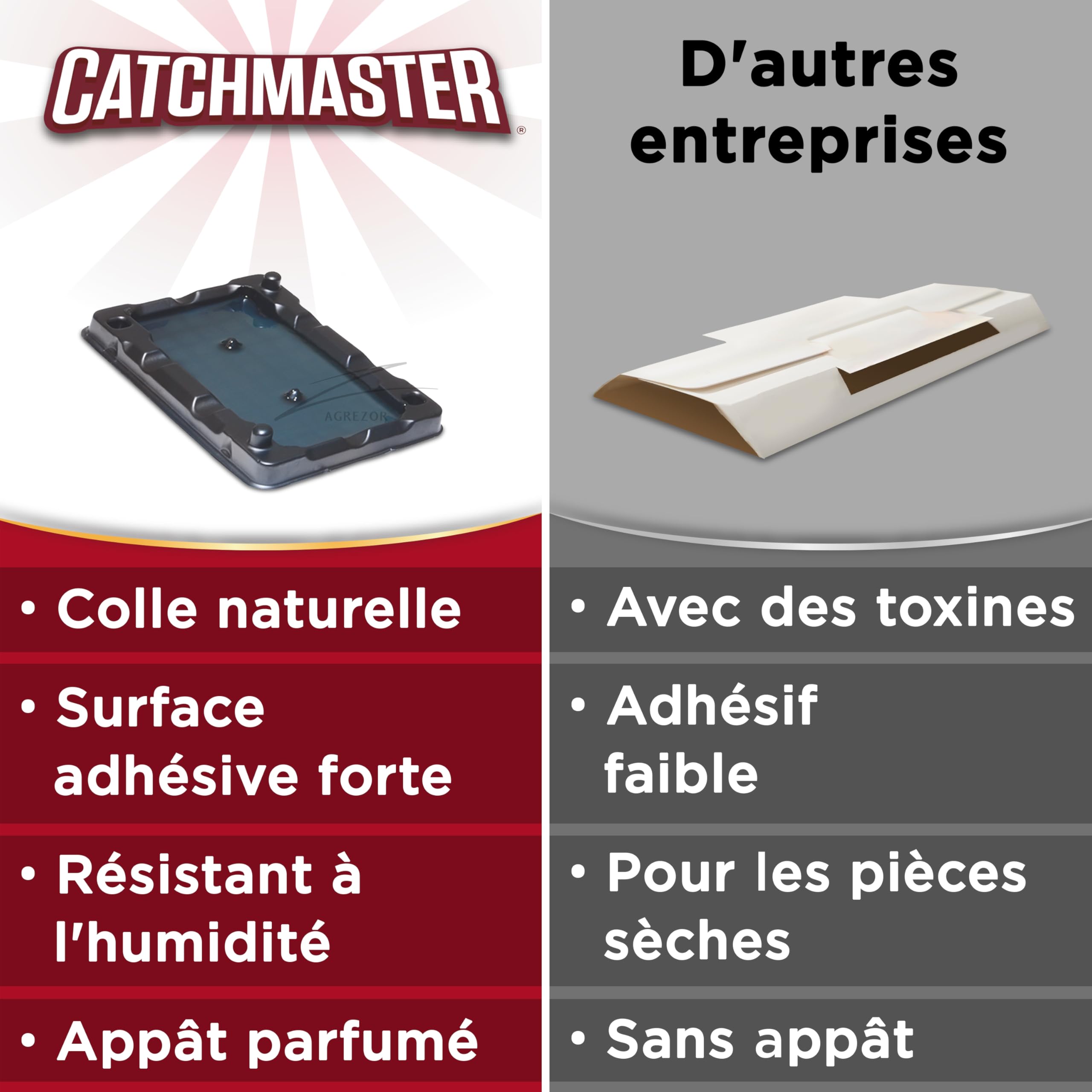 Catchmaster Piège à Souris Collante 12x – Solution Efficace Anti-Rongeurs – Colle Pré-Appâtée – Adhésif Puissant – Attrape Souris Collant pour Insectes