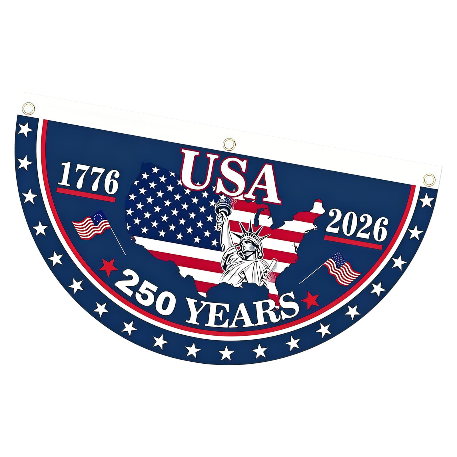 Tsophreniq Patriotic 1776-2026 Semi Circular Banners Outdoor Indoor Use 250Th Anniversary America Fan Bunting Flag for Parties Event Patriotic Banners with Metal Grommets