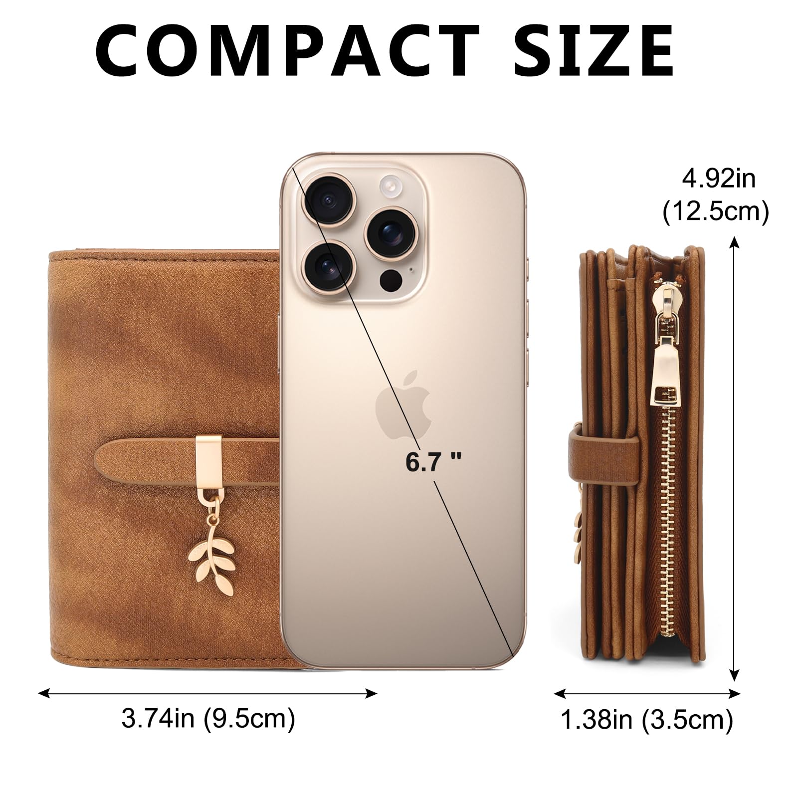 HNOOM Cartera Mujer Cuero PU Monedero Pequeño Formato Corto Billeteras RFID 19 Ranuras Tarjetas Cremallera Marrón