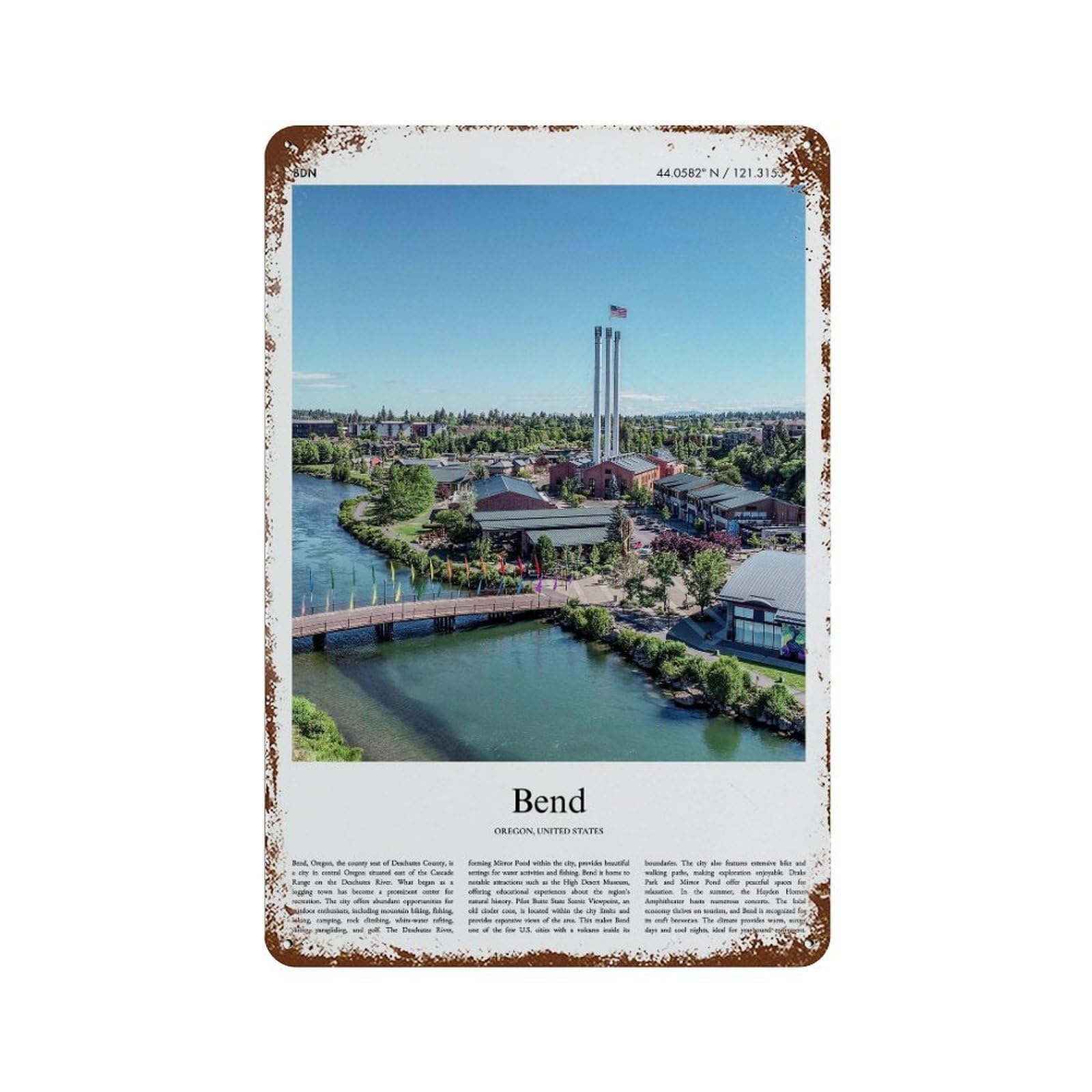xiaoxiaoshen Bend Oregon, United States, USA City Scenery Wall Decor Art Metal Tin Poster Modern Home Decor Art Home Bar Shop Decorations Vintage Sign 30x20cm