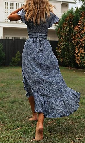 Miniatura 4 de ZESICA - Vestido largo envolvente de manga corta, cuello en V y estampado floral bohemio, para playa, fiestas